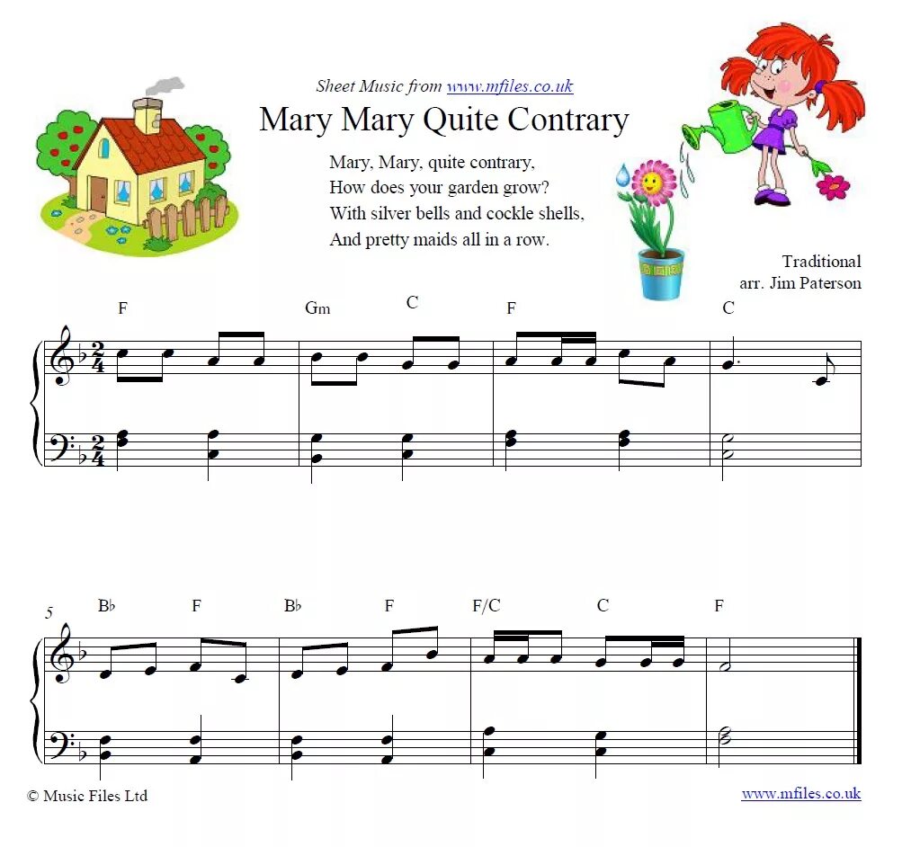 Song sheet. Mary quite contrary.