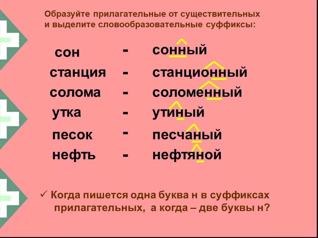 5 любых прилагательных. Слова с суффиксом н. Прилагательные с суффиксом н. Слова с суффиксом н и НН. Прилагательное с суффиксом н.