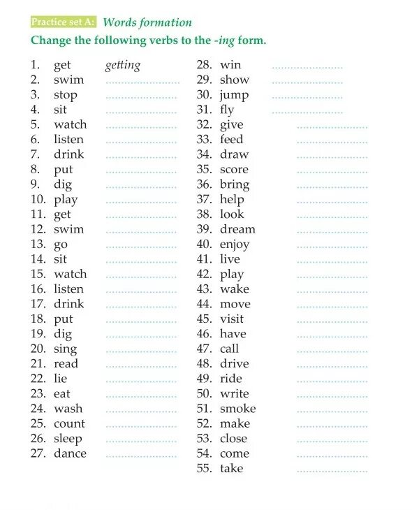 Write only the verb forms. Write the ing form of the verbs. Write the -ing form of these verbs.. Write the verbs in the ing form. Verb forms.