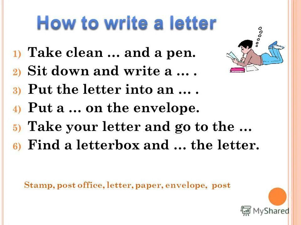 Taking letters to people. Postman take letters to houses. Funny english names. Sit down and a letter. Take letters to people.