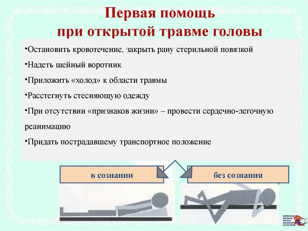 Какова первая помощь при травме. Оказание ПМП при травме головы. Оказание первой доврачебной помощи при повреждении головы.. Алгоритм оказания первой медицинской помощи при ранении в голову. Алгоритм оказания первой помощи при ранении головы.