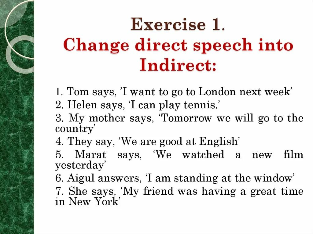 Косвенная речь в английском Worksheets. Задания direct and indirect Speech. Reported Speech задания. Direct and reported Speech упражнения. Change the sentences to indirect speech