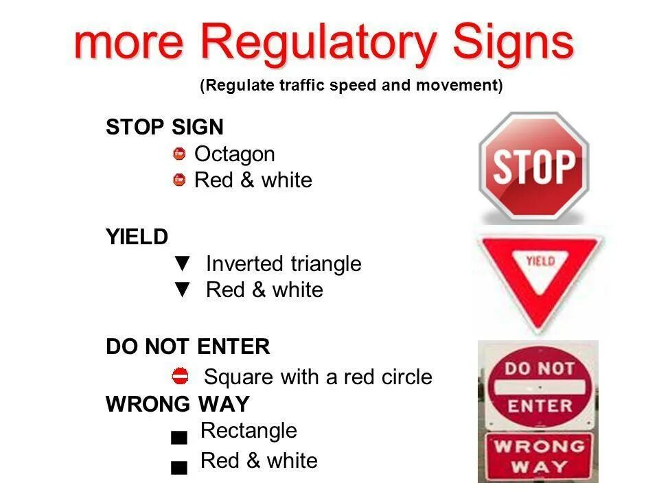 Circle the incorrect. Regulatory signs. types of road signs. red triangle sign. road signs red circle.