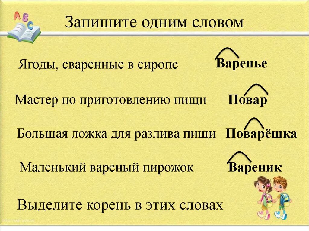 Корень в слове ложка. Корень в слове варенье. Повар корень слова. Корень слова. Маленький какой будет корень