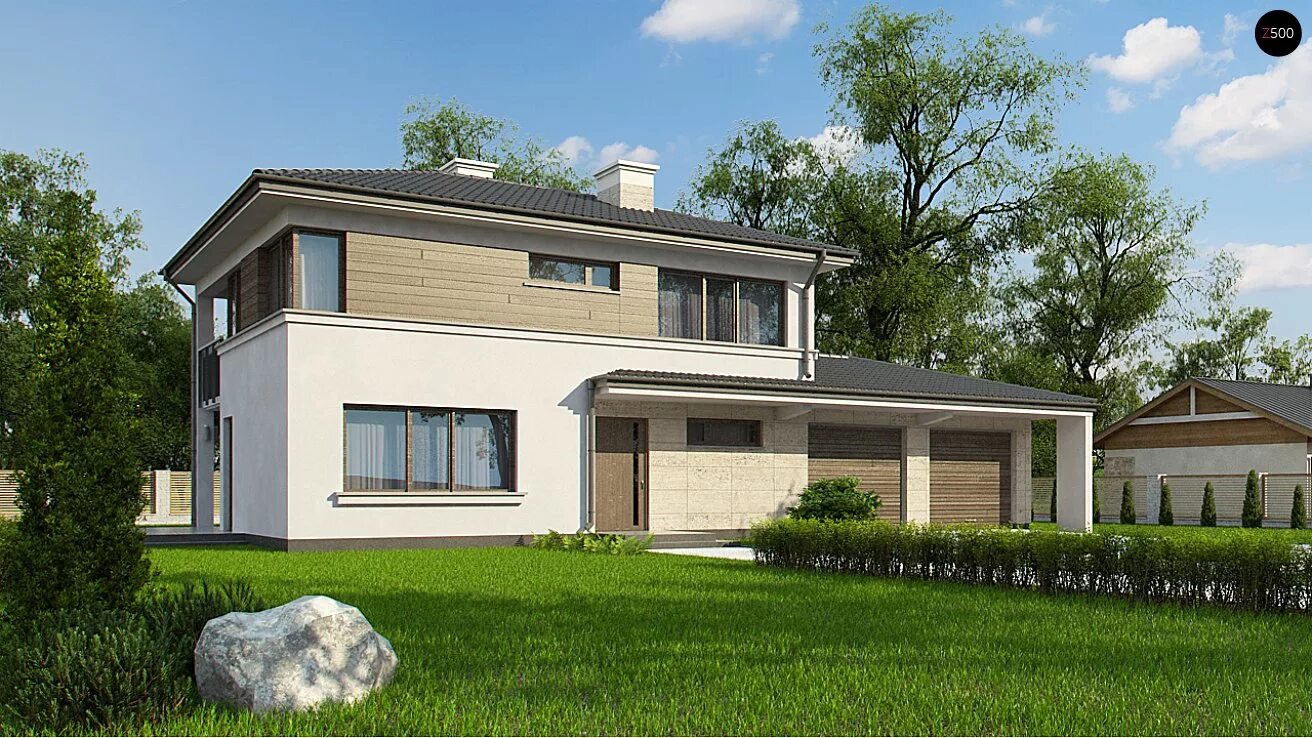 Проекты двухэтажных домов. М. Двухэтажный дом с гаражом и террасой. Дом кирпич. Дом 200.