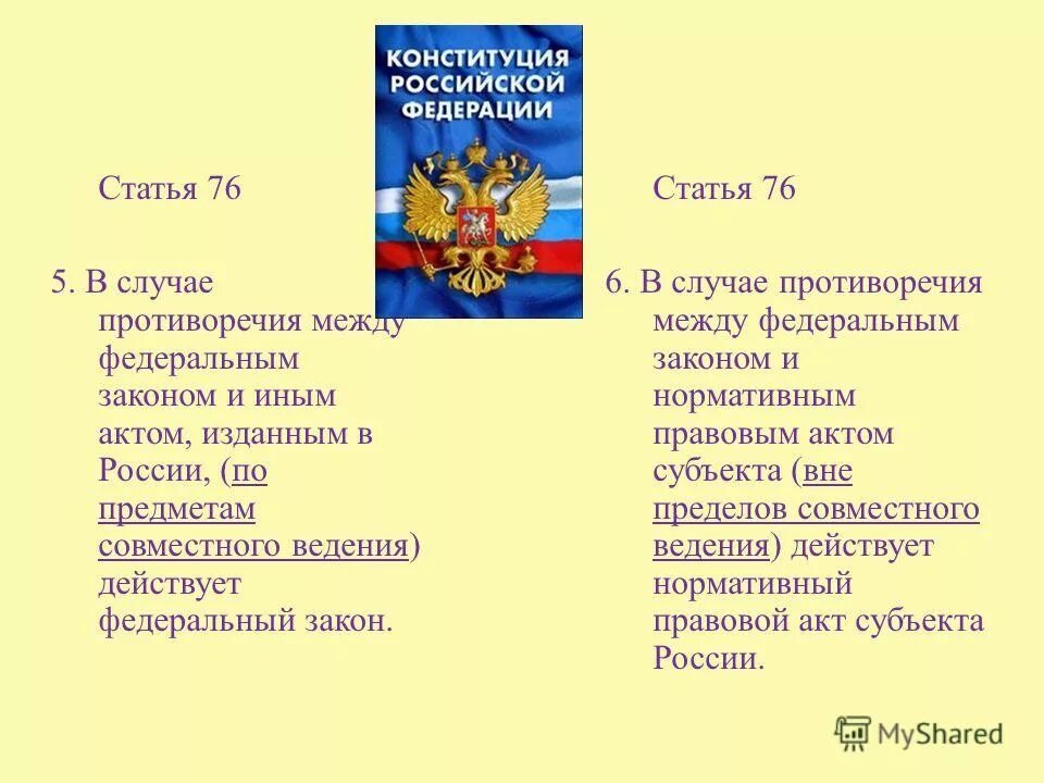 Противоречие законодательства субъектов рф федеральному. Ведение субъектов рф статья. В случае противоречия между федеральным. Возникший впоследствии трудности. Ст 76 конституции рф.