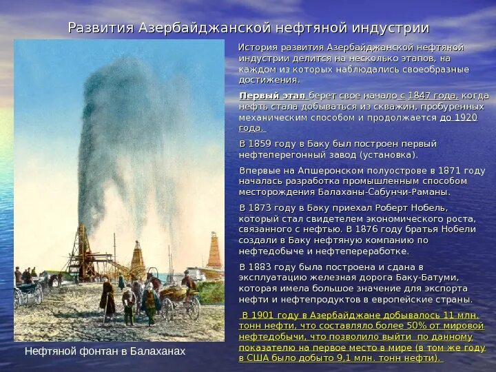 Рассказа азер. История развития нефтяной промышленности. Краткая история возникновения Азербайджана. История развития нефтедобывающей промышленности. История нефтедобычи.