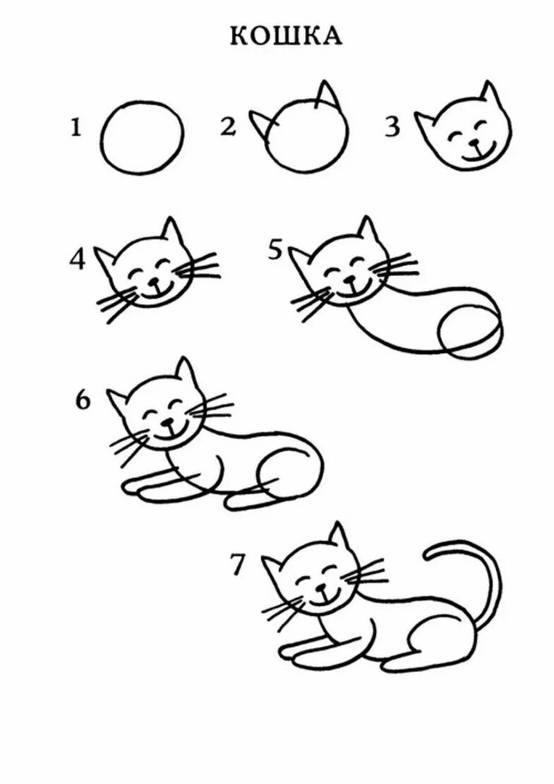 Рисовать котенка легко. Простые схемы для рисования для детей. Схема рисования котенка для детей. Поэтапное рисование кошки для детей. Кошка пошаговое рисование для детей.
