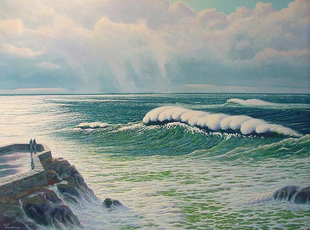 Первыми приходят волны. Художник Lee Mothes. Живопись морская тематика. Картина морская даль. Море картины современных художников необычные.