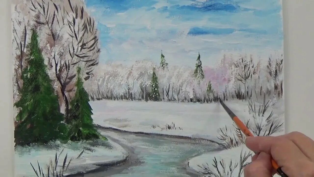 Рисуем гуашью для начинающих поэтапно пейзаж зимний