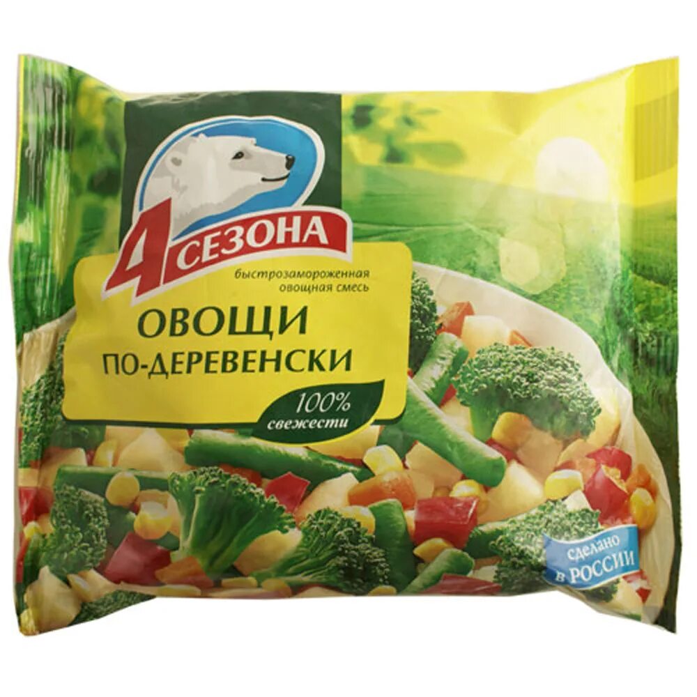 Замороженные овощи в упаковке. Овощи Hortex по-деревенски 400 г.