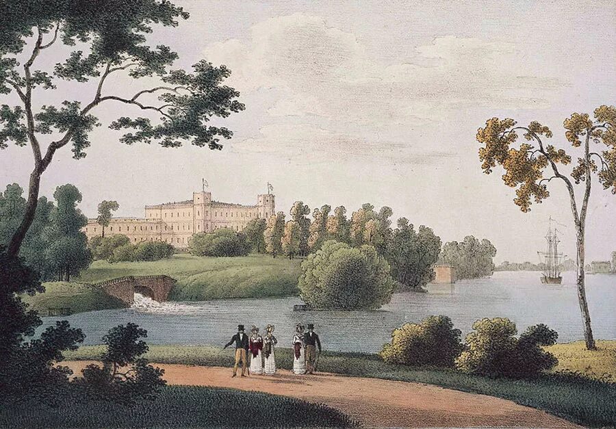Щедрин вид на Гатчинский дворец. Гатчинский дворец 19 век.