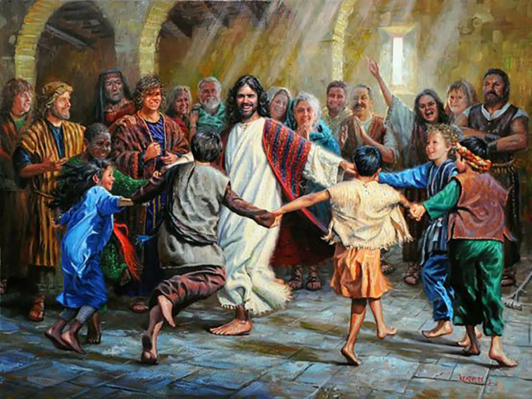 Иисус танцует. Иисус живопись. Иисус среди людей. Люди ликуйте народы
