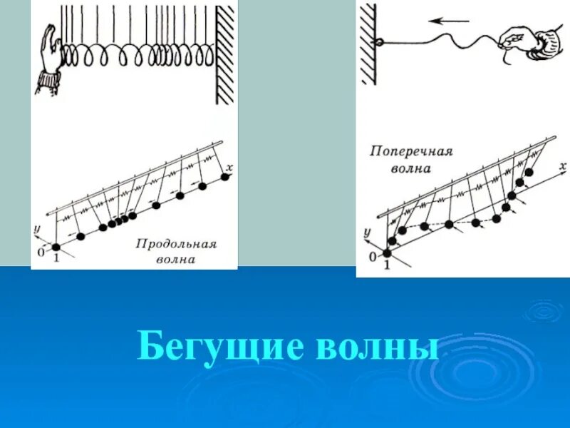 Что переносит волна. Изображение бегущей волны. Бегущая волна пример. Бегущая продольная волна. Бегущая поперечная волна.