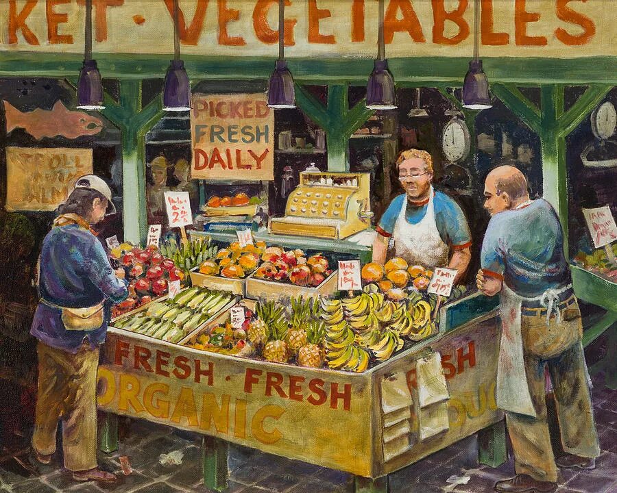 Овощной базар живопись. Рынок иллюстрация. Рынок СССР. Рынок картина.