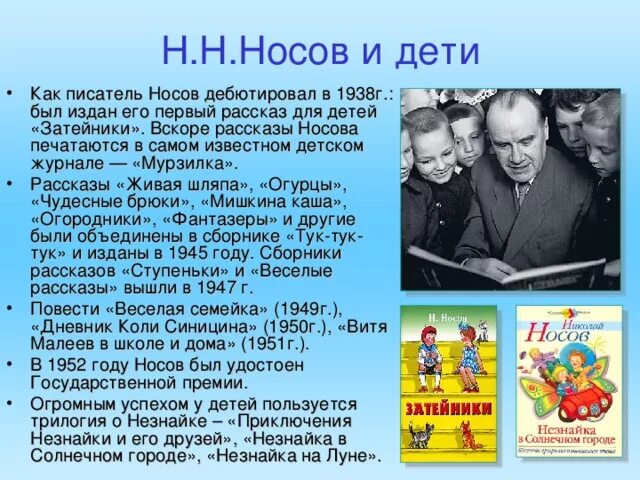 Рассказ о писателе н Носов. Носов н.н. "рассказы". Рассказ о творчестве н.н. Носове. Н Носов биография.