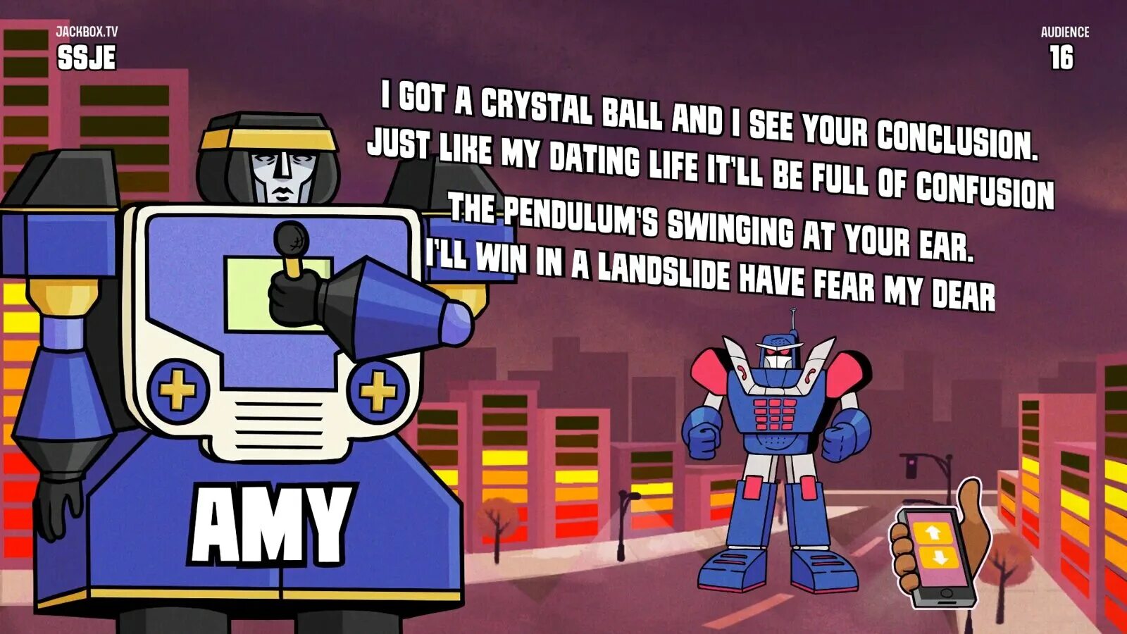 Mad verse city. Город злых рифм. Город злых рифм jackbox рифмы. The jackbox party pack 5 город злых рифм. Город злых рифм роботы.