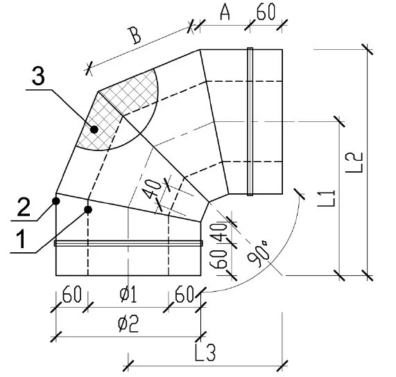 Гиб 30. Отвод трехсегментный 90 град чертеж. Секторные сварные отводы воздуховодов диаметром 2220мм развертка. Отвод 3х сегментный 45 градусов чертеж. Отвод сегментный ПНД 45* чертеж.