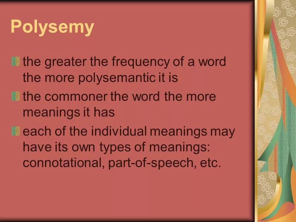 Polysemy. Polysemy and Word Frequency?. Polysemy examples. Polysemantic Words. Types of Polysemy..