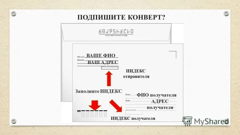 Индекс отправителя. Подпись конверта. Подпиши конверт.