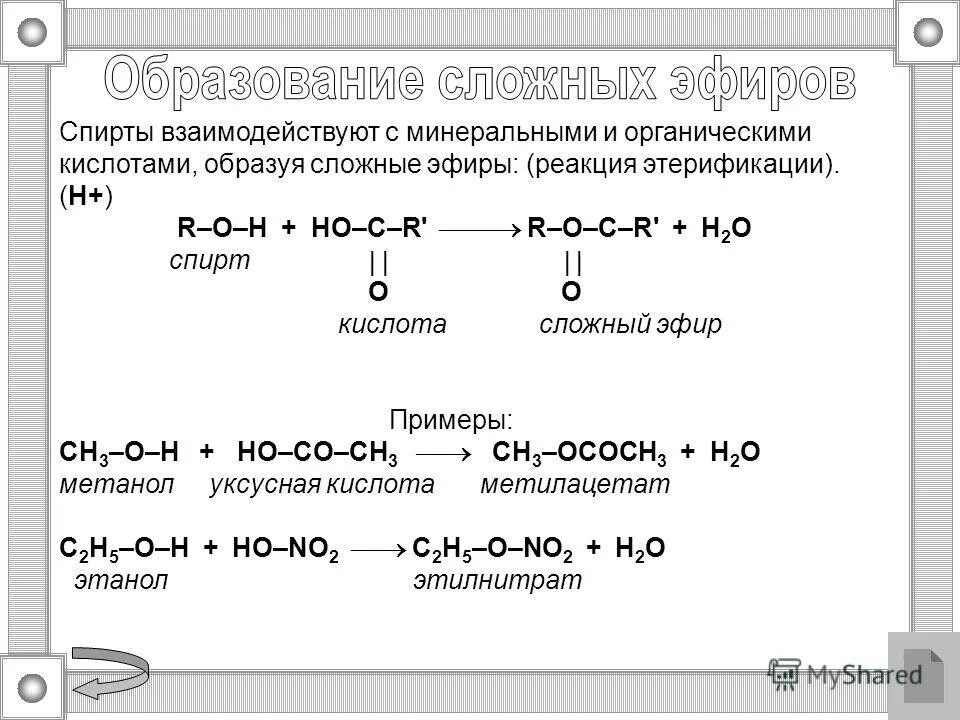 Метанол взаимодействует с гидроксидом натрия. Получение сложных эфиров из спиртов.