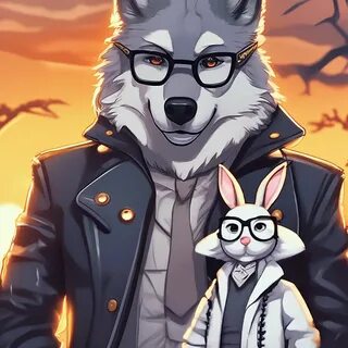 "Anthropomorphic gray big wolf in a ." - image created in Shedevr...