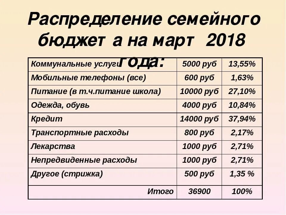 Доходная часть семейного бюджета