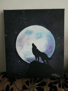 Wolf howling at the moon. Acrylic painting on canvas. #wolf 