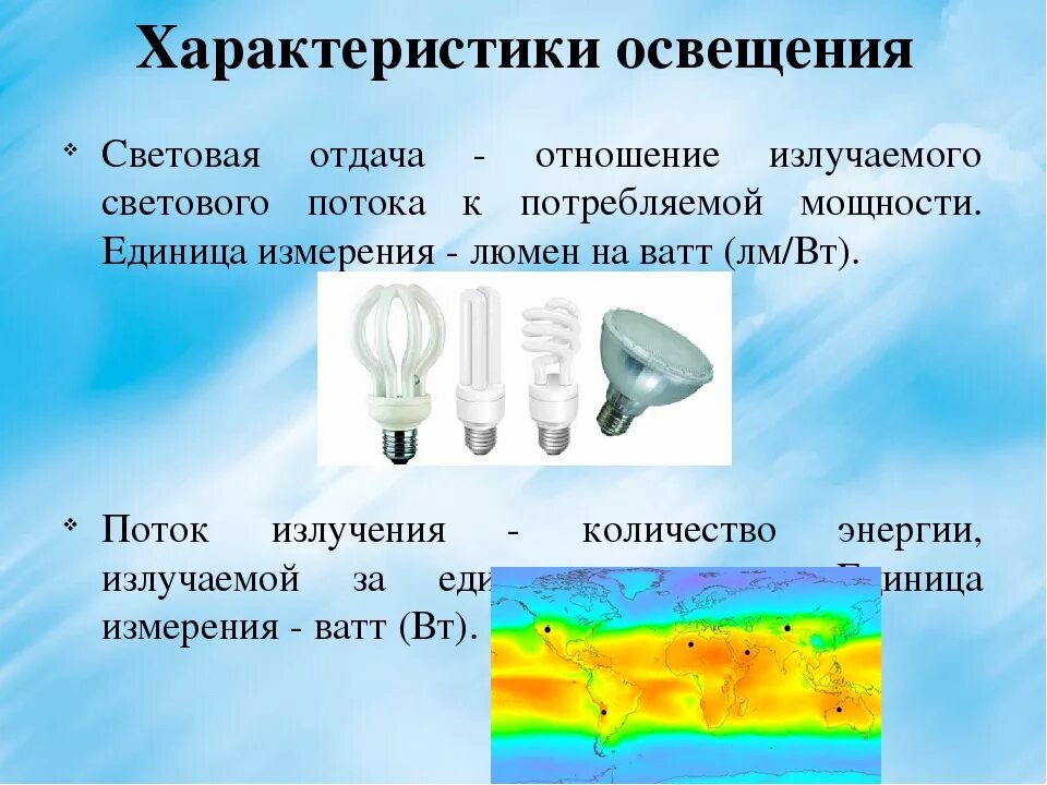 Чем характеризуется свет. Источники искусственного освещения. Лампы искусственного освещения. Электрические и световые характеристики ламп. Типы источников освещения.