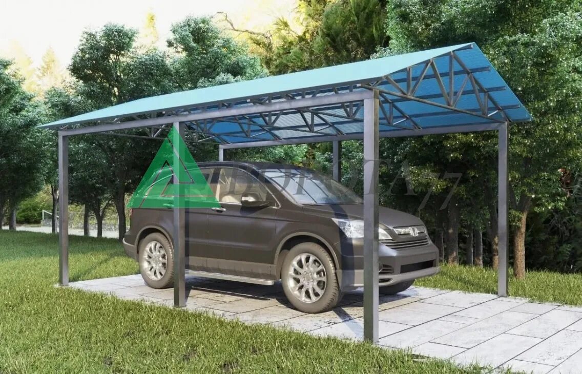 автонавес "титан". навес из профильной трубы 80х80х3. арочный навес. металлокаркас для навеса. навес 6 на 6 односкатный.