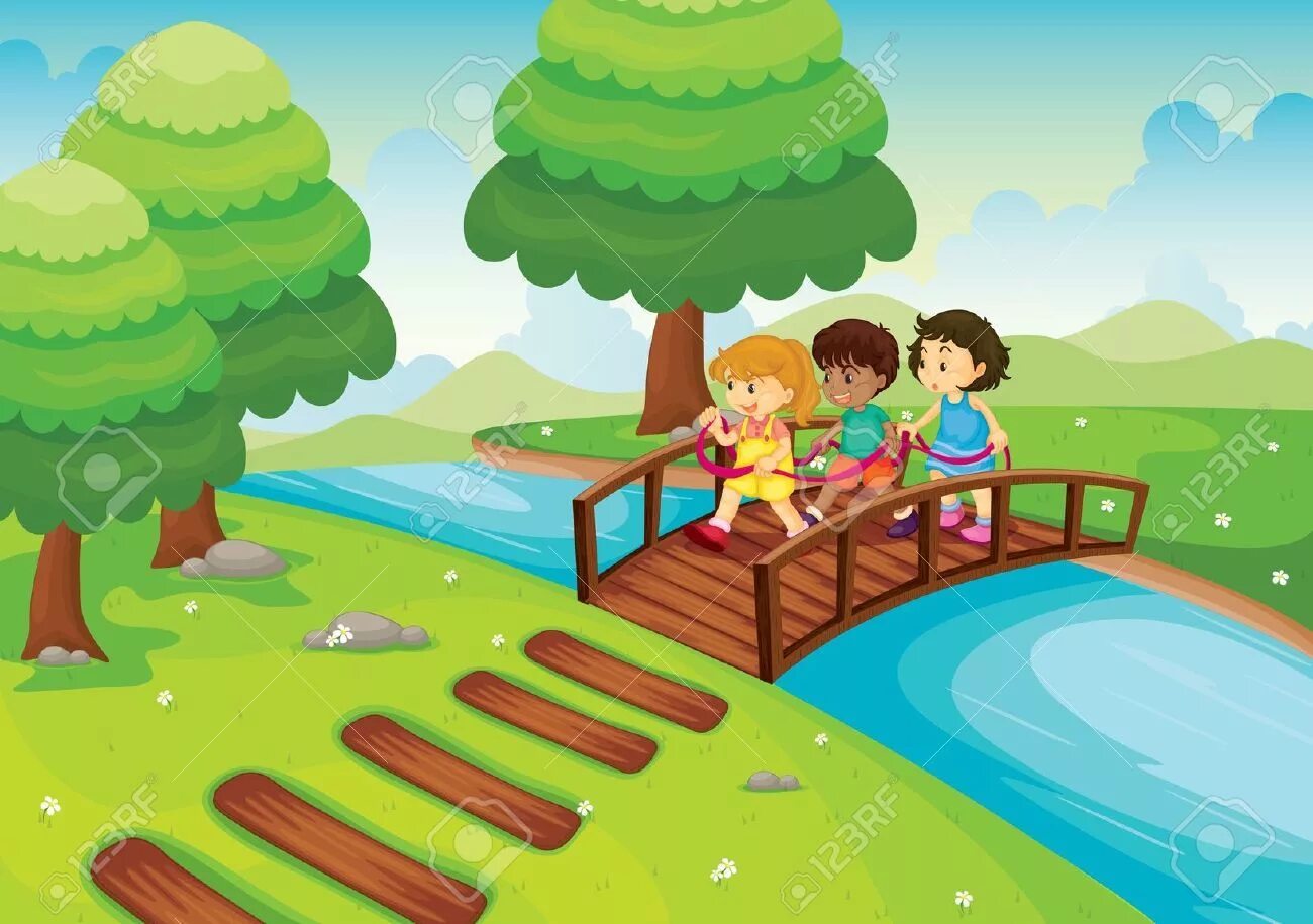 Переходя через мост мы слышали пение ручья. Мостик через реку для детей. Мостики через речку для детей. Мост через речку для детей. Иллюстрации мостов для детей.