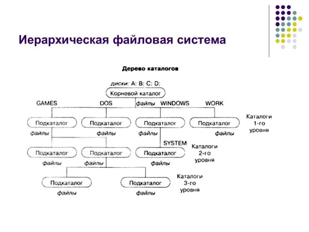 Каталог 3 уровня. Файловая система иерархическая структура файловой системы. Иерархическая файловая структура компьютера. Дерево каталогов. Пример иерархической файловой структуры.