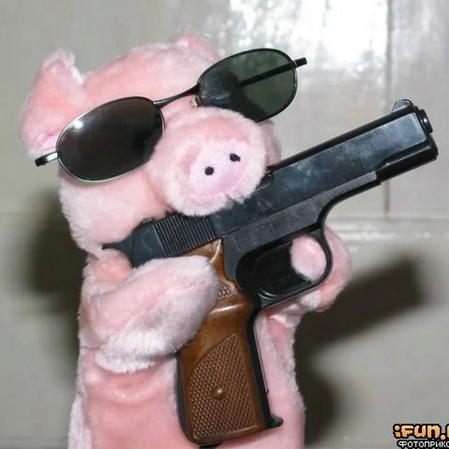 Свинья с пистолетом. Свинья с пушкой. Свинья с автоматом. Свинья бандит