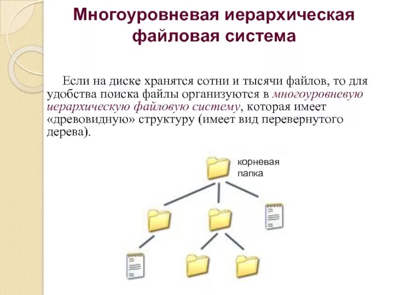 Многоуровневая файловая система представляет собой. Система windows файлы и файловые структуры 10. многоуровневая иерархическая файловая система. информатика 7 класс файлы и файловые структуры. иерархическая система хранения файлов.