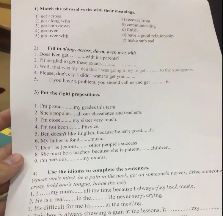 Fill in with along down over across. Fill in with along down over across