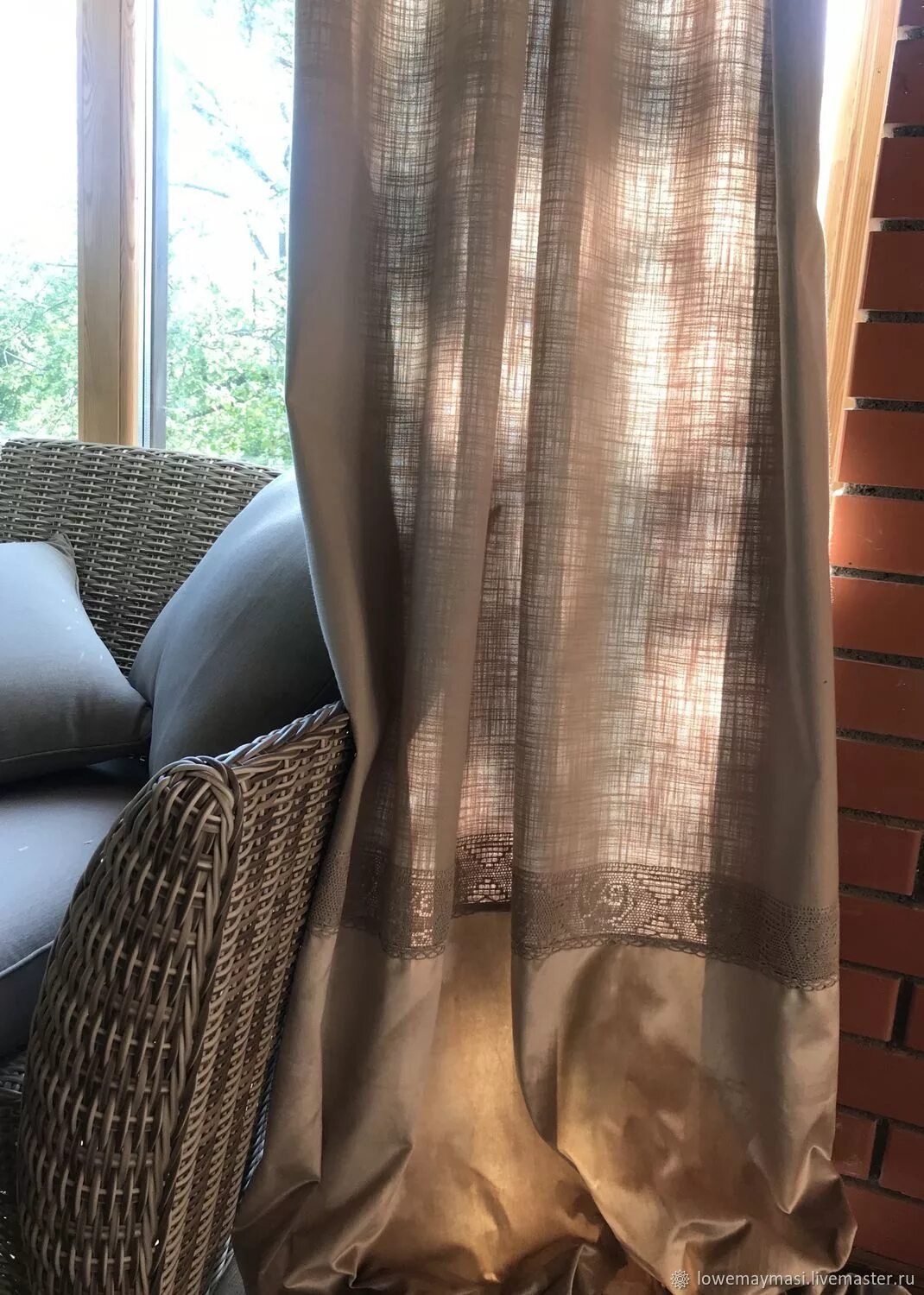 Burlap Panel with Fringed Valance Curtains - Windows Шторы, Гардины, Декор