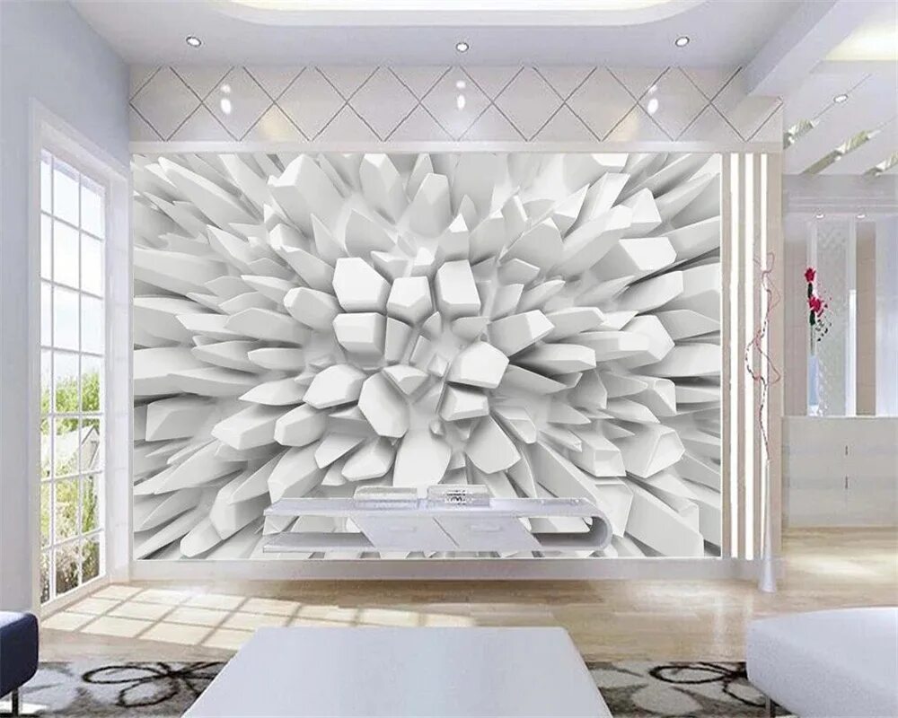 Купить Фотообои, современная мода, 3D фреска, белый цикл, цветы, гостиная, диван