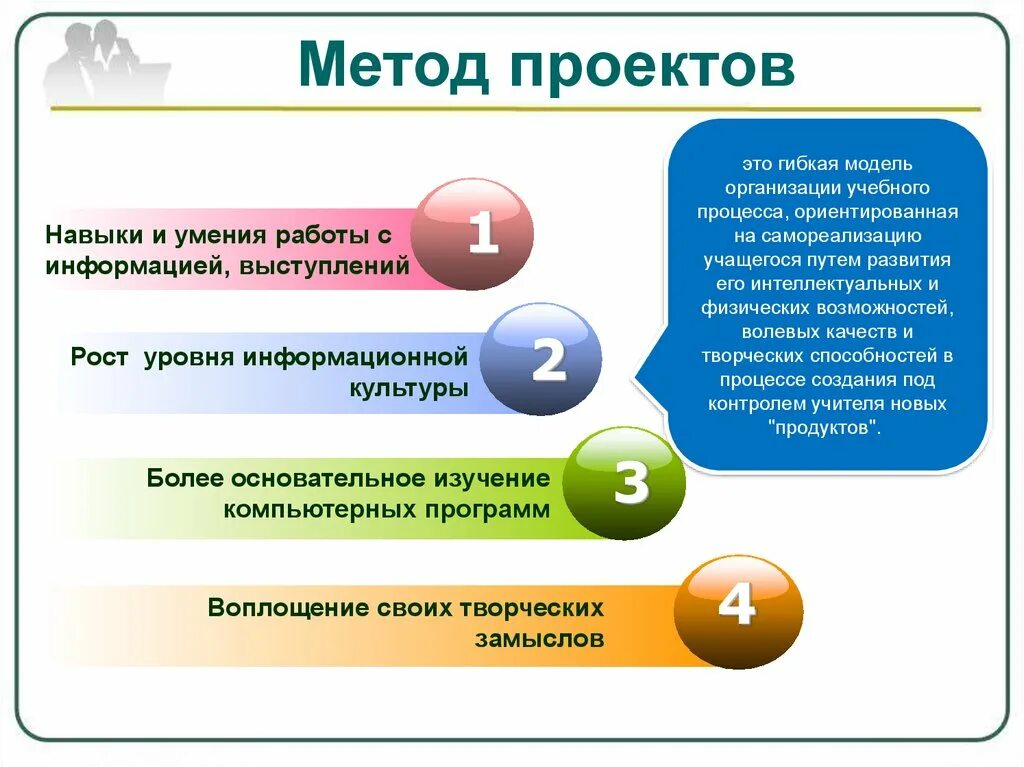 Программа воплощение. Умения работы с информацией. Умения + возможности. Источник информации для методов проекта. Основательное изучение.