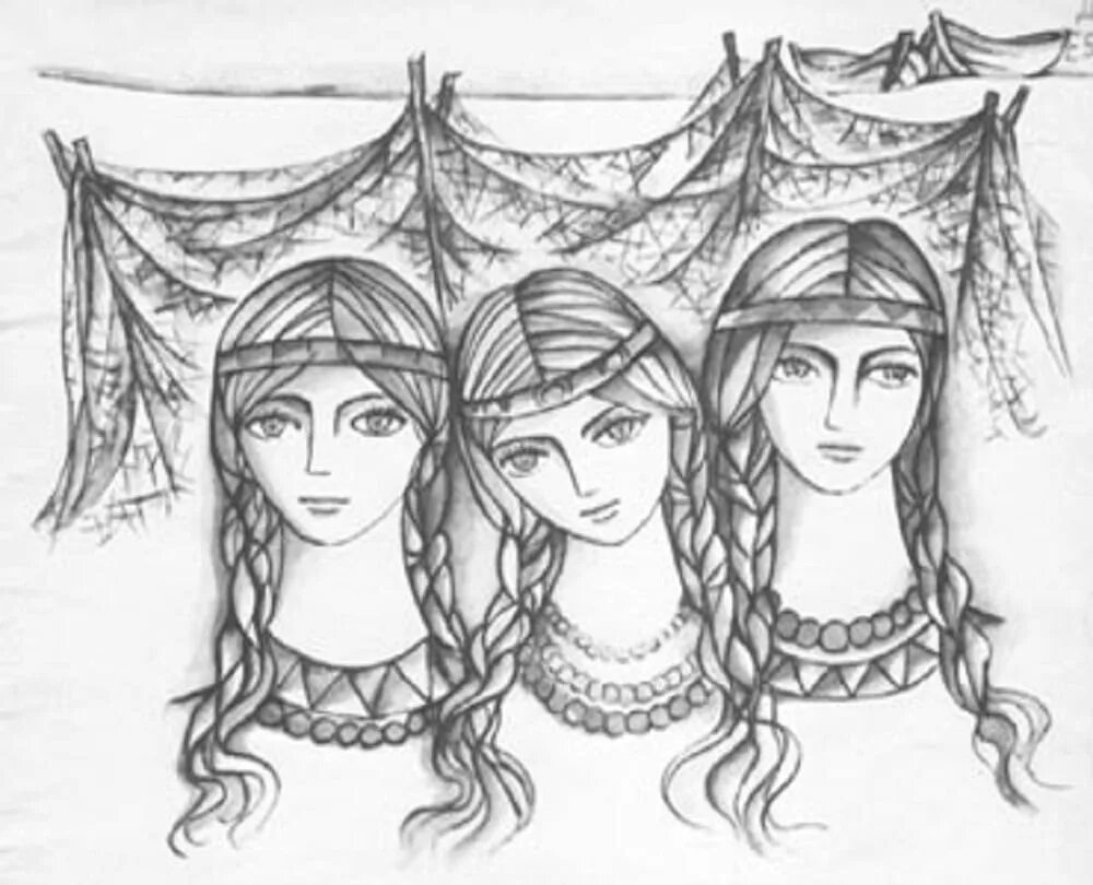 У них три дочери. Рис. Сказка о царе салтане три девицы. Сказка 3 дочери татарская народная сказка. Три дочери картинки.