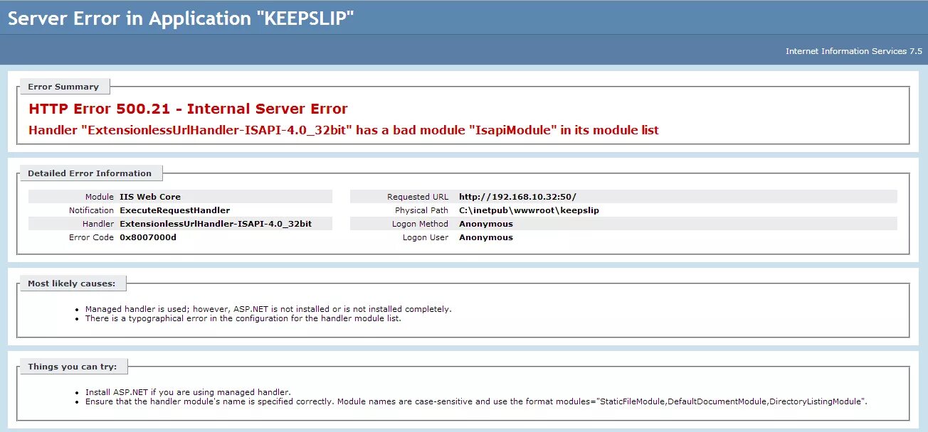 Logon aspx url. Internal Server Error. Виды ошибок сервера. Ошибка в приложении Internal Server. Handler "Extensionlessurlhandler-integrated-4.0" has a Bad Module "MANAGEDPIPELINEHANDLER" in its Module list.