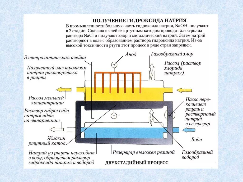 Гидроксид натрия продукты электролиза. Электролизер с ртутным катодом. Электролиз с ртутным катодом. Схема мембранного электролизера получения хлора. Электролизе с жидким катодом схема.