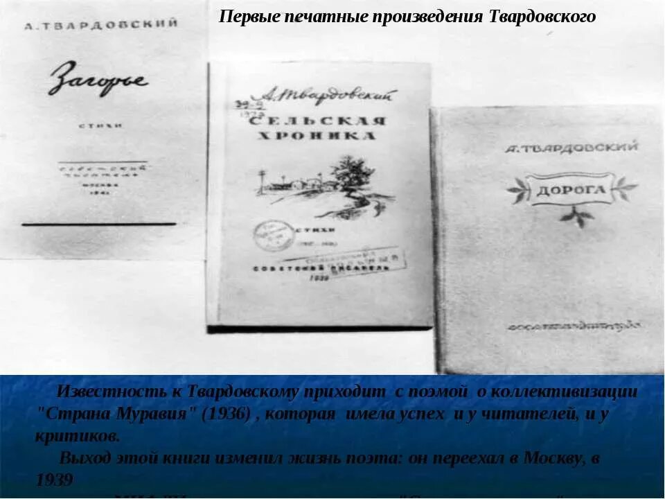 Первое произведение твардовского. Первые произведения Твардовского. Поэма Муравия Твардовского. Первое его произведение Твардовского. Первые печатные произведения Твардовского.