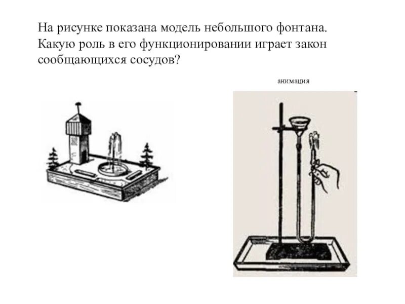 Сообщающиеся сосуды физика 7 фонтан. Действующая модель фонтана физика 7 класс. Фонтан физика 7 класс сообщающиеся сосуды.