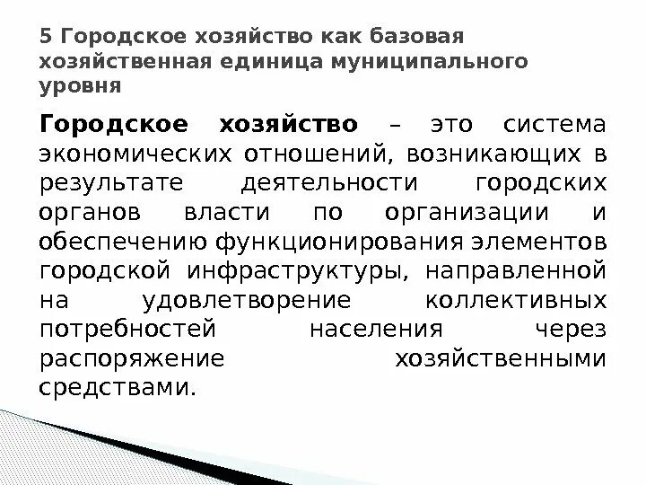 Элементы городского хозяйства. Структура муниципального сектора экономики. Муниципальное хозяйство. Место государственного сектора в экономике.