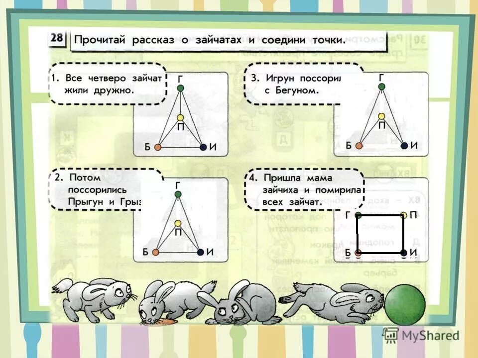 Четверо какая часть. Прочитай рассказ о зайчатах и Соедини точки. Информатика в играх и задачах 3 класс. Множества Информатика 3 класс.