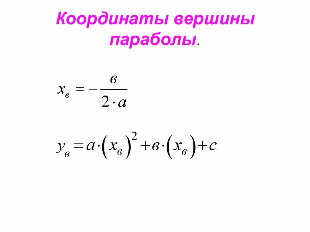 Икс нулевое игрек нулевое. Формулы нахождения вершины параболы х0 у0. Формула нахождения координат вершины параболы. Формула для нахождения y0 вершины параболы. Формула нахождения вершины параболы.
