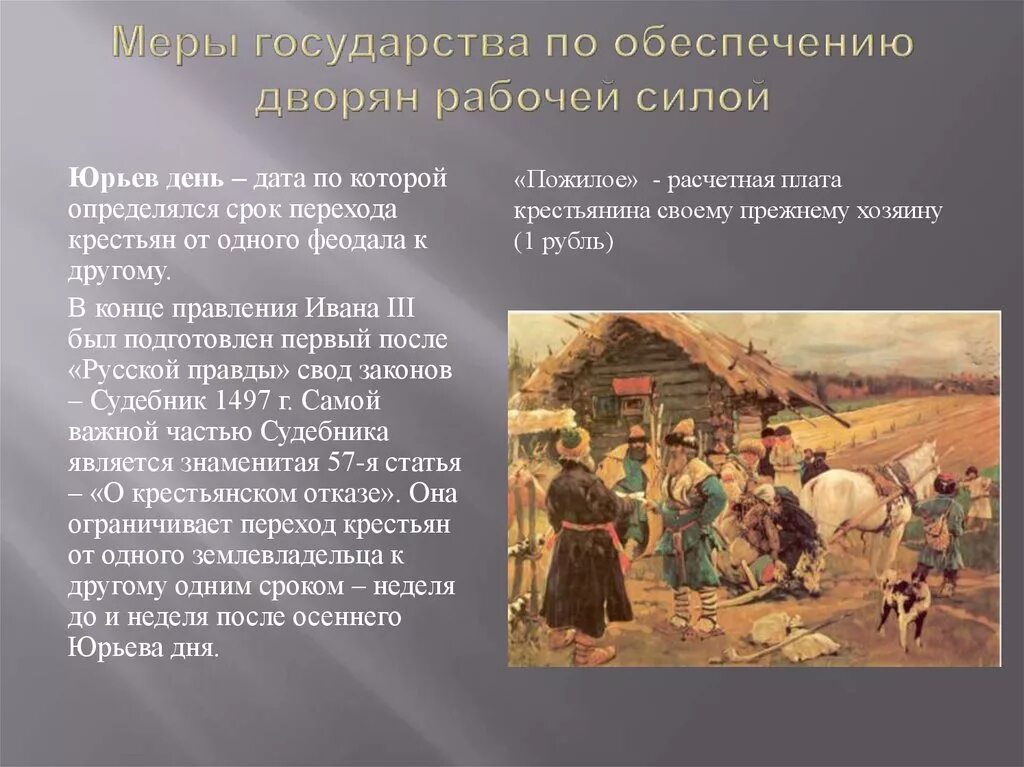 Юрьев день рассказ. Срок перехода крестьян:. Пожилое Юрьев день. Налоги крестьян.