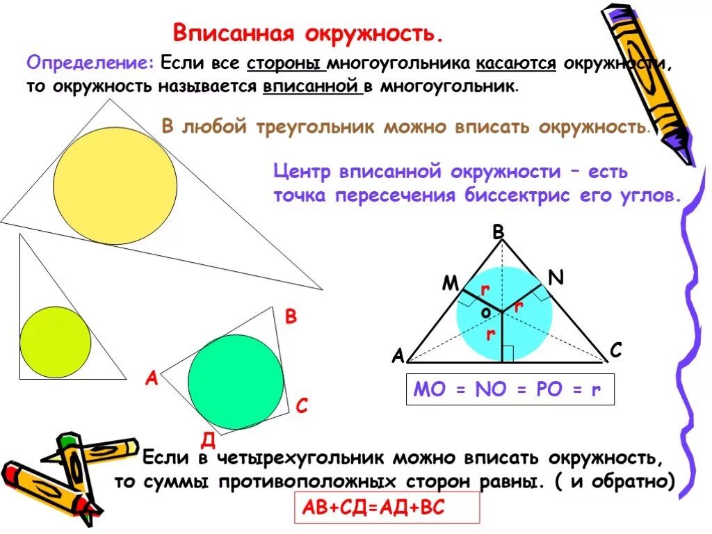 Вписанная окружность 8 класс атанасян презентация