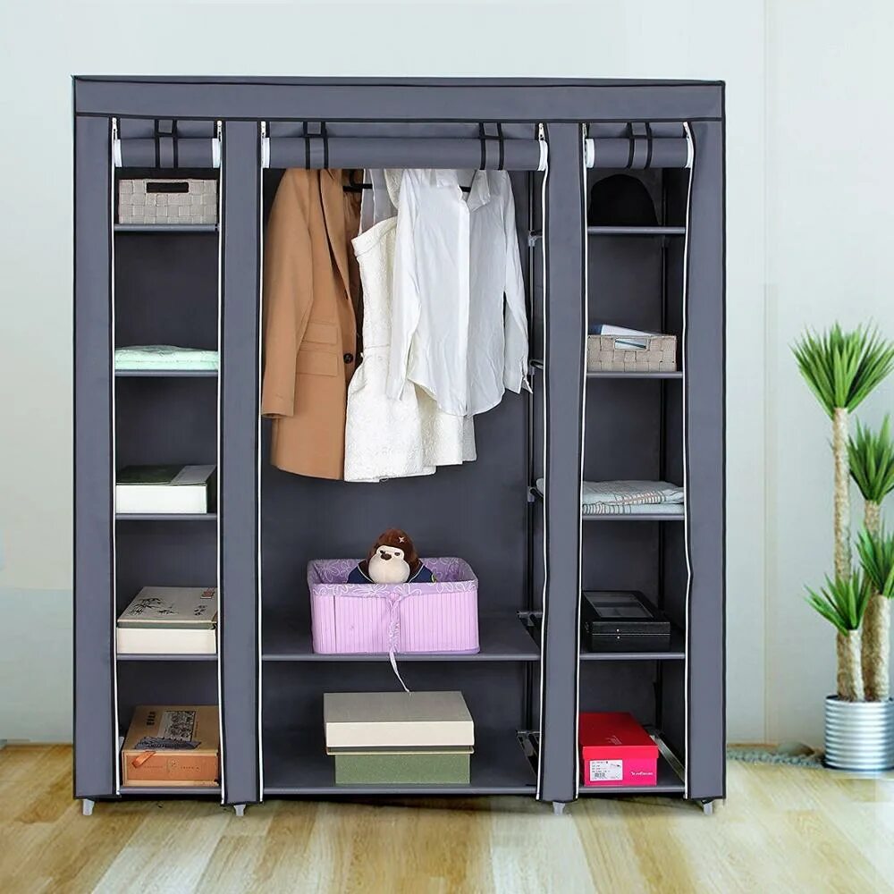 Шкаф Storage Wardrobe серый. Шкаф многофункциональный. Шкаф в гардероб компактный. Небольшой шкаф для одежды. Портативные шкафы