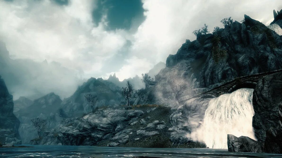 Skyrim se engine. Мертвецкий водопад скайрим. скайрим 3. skyrim 3d облака. обои 1920х1080 full hd skyrim.